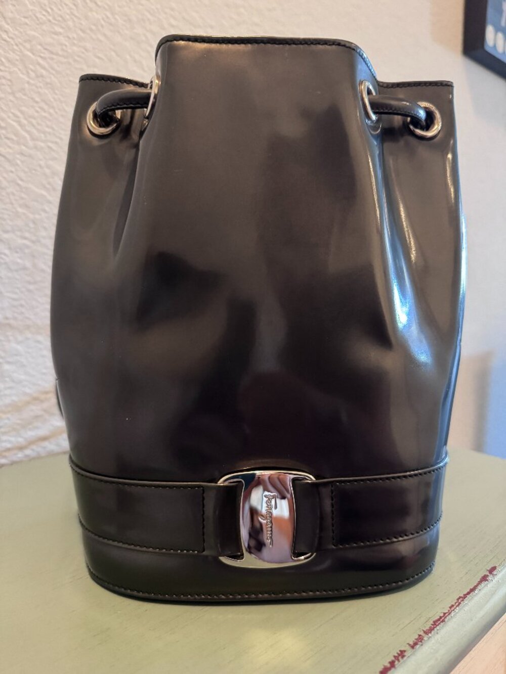 Salvatore Ferragamo Black Drawstring Shoulder Bag + Authentic